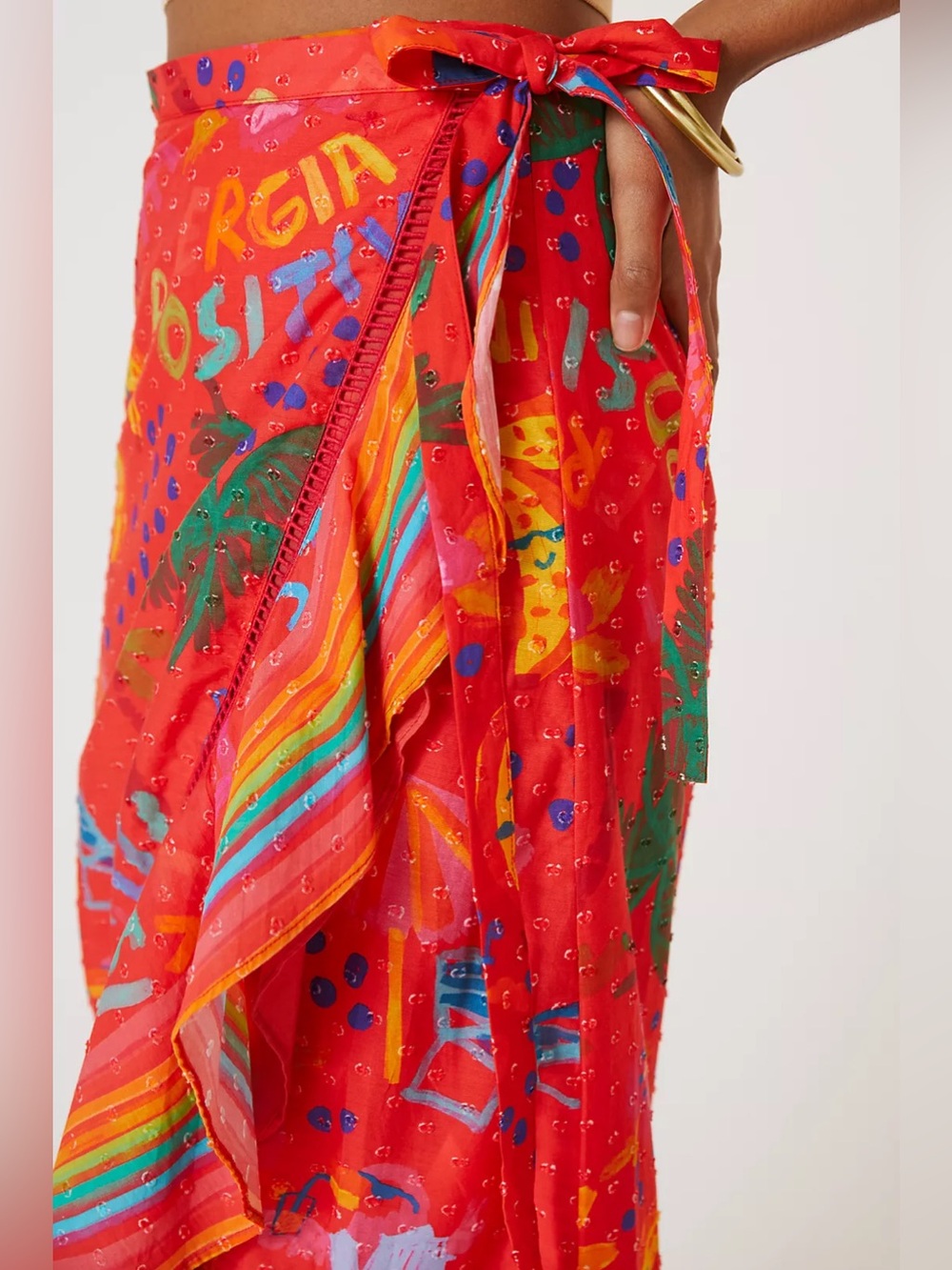 Anthropologie Farm Rio Wrap Maxi Ruffle Skirt Red Summer Beach Vibes Print M NWT - Picture 3 of 12
